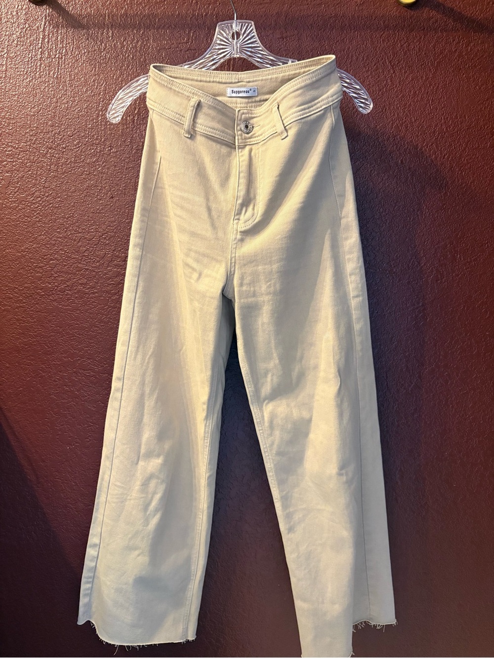 Beige High-Rise Wide Leg Jeans